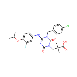 CC(C)Oc1ccc(Nc2nc(=O)n(CC(C)(C)C(=O)O)c(=O)n2Cc2ccc(Cl)cc2)cc1F ZINC000200525370