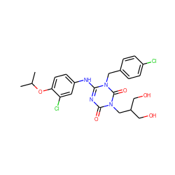 CC(C)Oc1ccc(Nc2nc(=O)n(CC(CO)CO)c(=O)n2Cc2ccc(Cl)cc2)cc1Cl ZINC000200511323