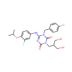 CC(C)Oc1ccc(Nc2nc(=O)n(CC(CO)CO)c(=O)n2Cc2ccc(Cl)cc2)cc1F ZINC000200520434