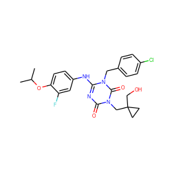 CC(C)Oc1ccc(Nc2nc(=O)n(CC3(CO)CC3)c(=O)n2Cc2ccc(Cl)cc2)cc1F ZINC000200516969