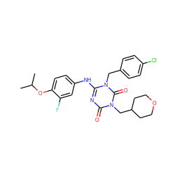 CC(C)Oc1ccc(Nc2nc(=O)n(CC3CCOCC3)c(=O)n2Cc2ccc(Cl)cc2)cc1F ZINC000200529930