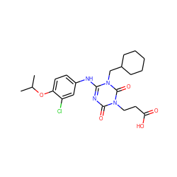 CC(C)Oc1ccc(Nc2nc(=O)n(CCC(=O)O)c(=O)n2CC2CCCCC2)cc1Cl ZINC000200514705
