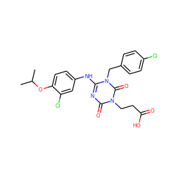 CC(C)Oc1ccc(Nc2nc(=O)n(CCC(=O)O)c(=O)n2Cc2ccc(Cl)cc2)cc1Cl ZINC000200511982
