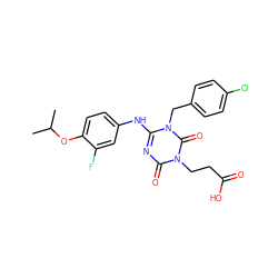 CC(C)Oc1ccc(Nc2nc(=O)n(CCC(=O)O)c(=O)n2Cc2ccc(Cl)cc2)cc1F ZINC000200526578