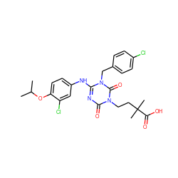 CC(C)Oc1ccc(Nc2nc(=O)n(CCC(C)(C)C(=O)O)c(=O)n2Cc2ccc(Cl)cc2)cc1Cl ZINC000200522274