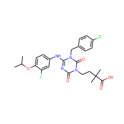 CC(C)Oc1ccc(Nc2nc(=O)n(CCC(C)(C)C(=O)O)c(=O)n2Cc2ccc(Cl)cc2)cc1F ZINC000200528732