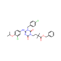 CC(C)Oc1ccc(Nc2nc(=O)n(CCC(C)(C)C(=O)OCc3ccccc3)c(=O)n2Cc2ccc(Cl)cc2)cc1Cl ZINC000200529186