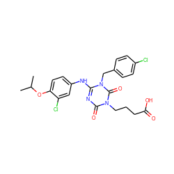 CC(C)Oc1ccc(Nc2nc(=O)n(CCCC(=O)O)c(=O)n2Cc2ccc(Cl)cc2)cc1Cl ZINC000200523201