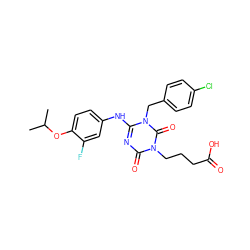 CC(C)Oc1ccc(Nc2nc(=O)n(CCCC(=O)O)c(=O)n2Cc2ccc(Cl)cc2)cc1F ZINC000200522504