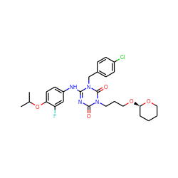 CC(C)Oc1ccc(Nc2nc(=O)n(CCCO[C@@H]3CCCCO3)c(=O)n2Cc2ccc(Cl)cc2)cc1F ZINC000200509082