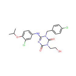 CC(C)Oc1ccc(Nc2nc(=O)n(CCO)c(=O)n2Cc2ccc(Cl)cc2)cc1Cl ZINC000200522405