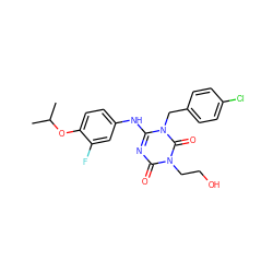 CC(C)Oc1ccc(Nc2nc(=O)n(CCO)c(=O)n2Cc2ccc(Cl)cc2)cc1F ZINC000145587557