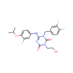 CC(C)Oc1ccc(Nc2nc(=O)n(CCO)c(=O)n2Cc2ccc(F)c(F)c2)cc1F ZINC000200523835