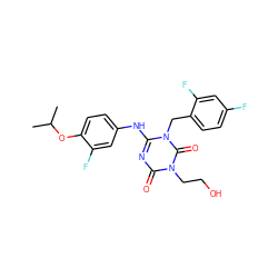 CC(C)Oc1ccc(Nc2nc(=O)n(CCO)c(=O)n2Cc2ccc(F)cc2F)cc1F ZINC000200512411