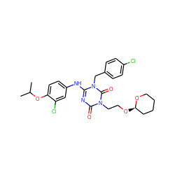 CC(C)Oc1ccc(Nc2nc(=O)n(CCO[C@@H]3CCCCO3)c(=O)n2Cc2ccc(Cl)cc2)cc1Cl ZINC000200517907