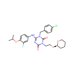 CC(C)Oc1ccc(Nc2nc(=O)n(CCO[C@@H]3CCCCO3)c(=O)n2Cc2ccc(Cl)cc2)cc1F ZINC000200504730