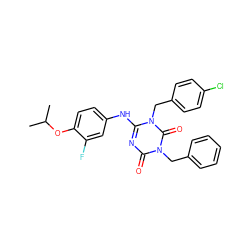 CC(C)Oc1ccc(Nc2nc(=O)n(Cc3ccccc3)c(=O)n2Cc2ccc(Cl)cc2)cc1F ZINC000200514554