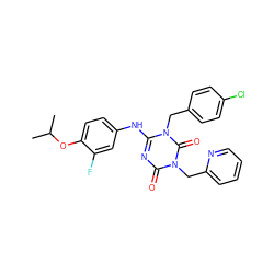 CC(C)Oc1ccc(Nc2nc(=O)n(Cc3ccccn3)c(=O)n2Cc2ccc(Cl)cc2)cc1F ZINC000145544844