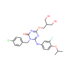 CC(C)Oc1ccc(Nc2nc(OCC(CO)CO)nc(=O)n2Cc2ccc(Cl)cc2)cc1F ZINC000200523516