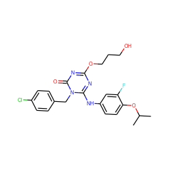 CC(C)Oc1ccc(Nc2nc(OCCCO)nc(=O)n2Cc2ccc(Cl)cc2)cc1F ZINC000200519410