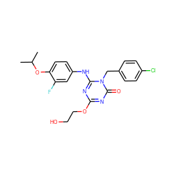 CC(C)Oc1ccc(Nc2nc(OCCO)nc(=O)n2Cc2ccc(Cl)cc2)cc1F ZINC000145577059