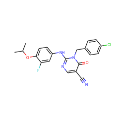 CC(C)Oc1ccc(Nc2ncc(C#N)c(=O)n2Cc2ccc(Cl)cc2)cc1F ZINC001772589700
