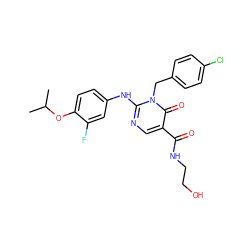 CC(C)Oc1ccc(Nc2ncc(C(=O)NCCO)c(=O)n2Cc2ccc(Cl)cc2)cc1F ZINC000204091328