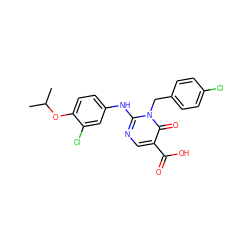 CC(C)Oc1ccc(Nc2ncc(C(=O)O)c(=O)n2Cc2ccc(Cl)cc2)cc1Cl ZINC000221182217