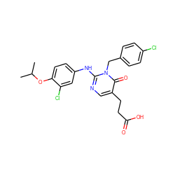 CC(C)Oc1ccc(Nc2ncc(CCC(=O)O)c(=O)n2Cc2ccc(Cl)cc2)cc1Cl ZINC000204090393