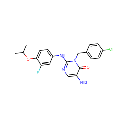 CC(C)Oc1ccc(Nc2ncc(N)c(=O)n2Cc2ccc(Cl)cc2)cc1F ZINC000204089610