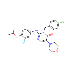 CC(C)Oc1ccc(Nc2ncc(N3CCOCC3)c(=O)n2Cc2ccc(Cl)cc2)cc1F ZINC000204090342