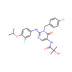 CC(C)Oc1ccc(Nc2ncc(NC(=O)C(C)(C)O)c(=O)n2Cc2ccc(Cl)cc2)cc1F ZINC000204092554