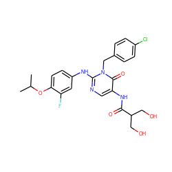 CC(C)Oc1ccc(Nc2ncc(NC(=O)C(CO)CO)c(=O)n2Cc2ccc(Cl)cc2)cc1F ZINC001772571434