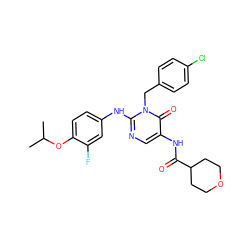 CC(C)Oc1ccc(Nc2ncc(NC(=O)C3CCOCC3)c(=O)n2Cc2ccc(Cl)cc2)cc1F ZINC000204096086