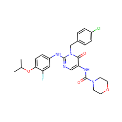 CC(C)Oc1ccc(Nc2ncc(NC(=O)N3CCOCC3)c(=O)n2Cc2ccc(Cl)cc2)cc1F ZINC000204098387