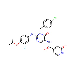CC(C)Oc1ccc(Nc2ncc(NC(=O)c3cc[nH]c(=O)c3)c(=O)n2Cc2ccc(Cl)cc2)cc1F ZINC001772645475