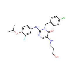 CC(C)Oc1ccc(Nc2ncc(NCCCO)c(=O)n2Cc2ccc(Cl)cc2)cc1F ZINC000204097939