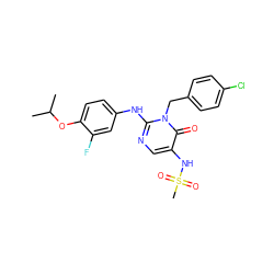 CC(C)Oc1ccc(Nc2ncc(NS(C)(=O)=O)c(=O)n2Cc2ccc(Cl)cc2)cc1F ZINC000204095369