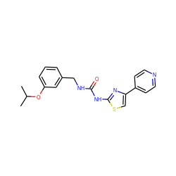 CC(C)Oc1cccc(CNC(=O)Nc2nc(-c3ccncc3)cs2)c1 ZINC000169326610