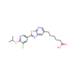 CC(C)Oc1ncc(-c2nc3cc(CCCCCC(=O)O)cnc3o2)cc1Cl ZINC000084669877