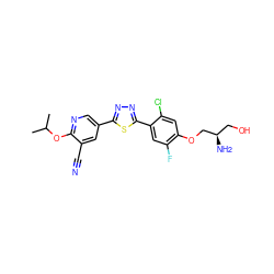 CC(C)Oc1ncc(-c2nnc(-c3cc(F)c(OC[C@H](N)CO)cc3Cl)s2)cc1C#N ZINC000653714148