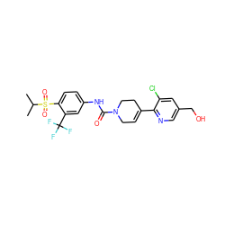 CC(C)S(=O)(=O)c1ccc(NC(=O)N2CC=C(c3ncc(CO)cc3Cl)CC2)cc1C(F)(F)F ZINC000141063688