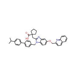 CC(C)c1ccc(-c2ccc(Cn3c(CC4(C(=O)O)CCCC4)nc4cc(OCc5ccc6ccccc6n5)ccc43)cc2)cc1 ZINC000226096094