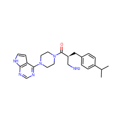 CC(C)c1ccc(C[C@@H](CN)C(=O)N2CCN(c3ncnc4[nH]ccc34)CC2)cc1 ZINC000064528171