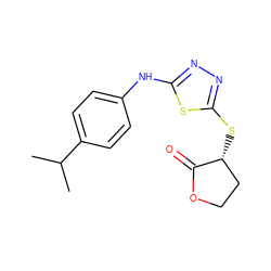CC(C)c1ccc(Nc2nnc(S[C@@H]3CCOC3=O)s2)cc1 ZINC000004835689