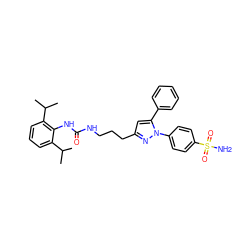 CC(C)c1cccc(C(C)C)c1NC(=O)NCCCc1cc(-c2ccccc2)n(-c2ccc(S(N)(=O)=O)cc2)n1 ZINC000071316168