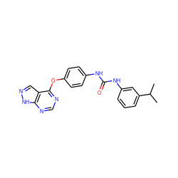 CC(C)c1cccc(NC(=O)Nc2ccc(Oc3ncnc4[nH]ncc34)cc2)c1 ZINC000095591822