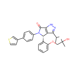 CC(C)c1n[nH]c2c1[C@H](c1ccccc1OCC(C)(C)O)N(c1ccc(-c3ccsc3)cc1)C2=O ZINC000096177192