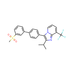 CC(C)c1nc2c(C(F)(F)F)cccn2c1-c1ccc(-c2cccc(S(C)(=O)=O)c2)cc1 ZINC000045339701