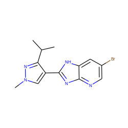 CC(C)c1nn(C)cc1-c1nc2ncc(Br)cc2[nH]1 ZINC000048264268